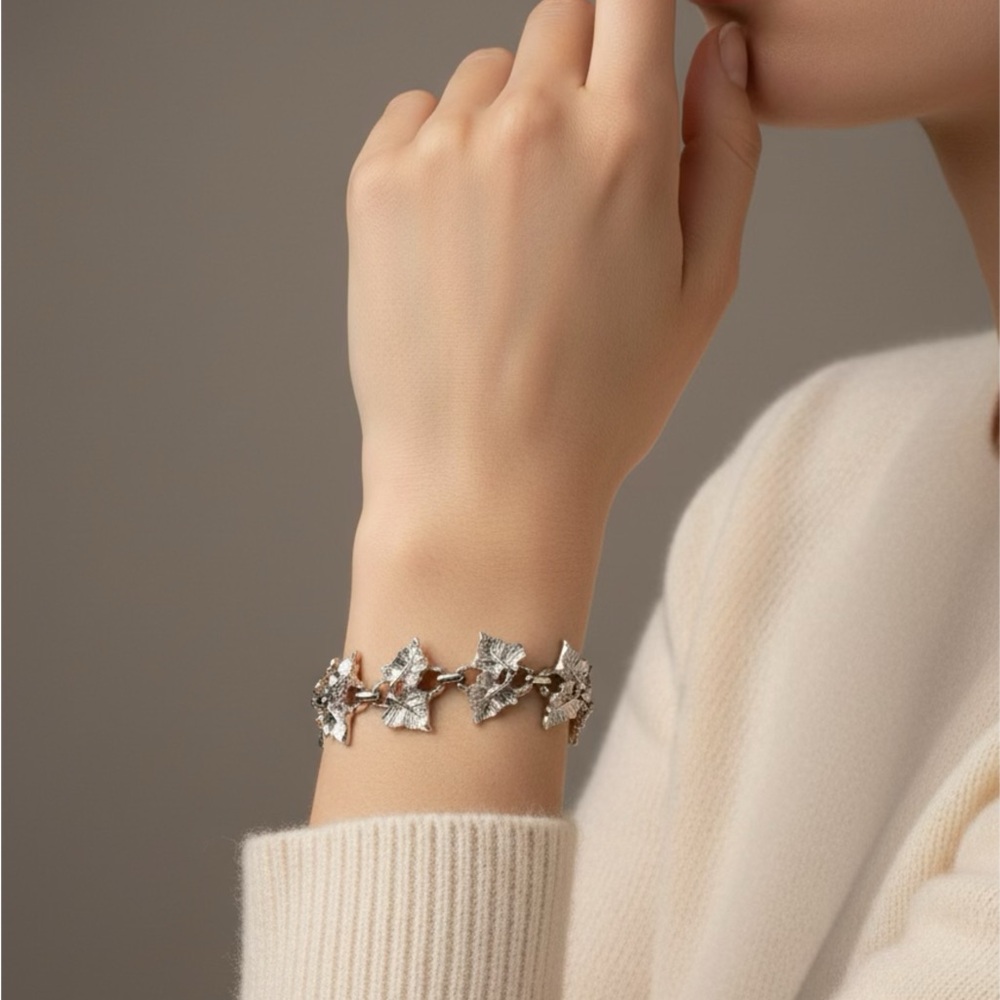 Elegant Silver Leaf Bracelet